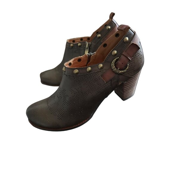 L'ARTISTE Shoes - L'ARTISTE KACIE BROWN LEATHER STUDDED PUMP BLOCK HEEL & ZIPPER SIZE 41/10.5